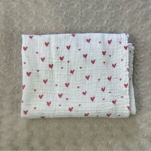Modern Baby Hearts Baby Swaddle Blanket Dark Pink White Muslin Cotton